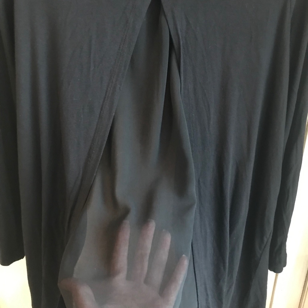 VGUC Logo By Laurie Goldstein Black Open Front Cardigan with Chiffon Sheer Back - Picture 6 of 10